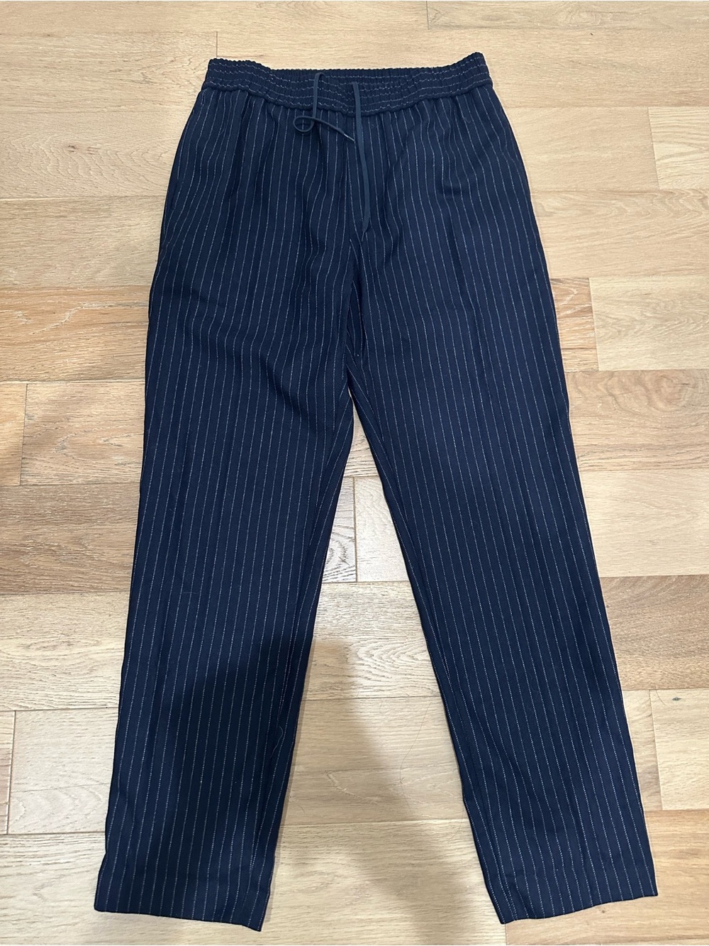 NWT APC Navy Blue Striped PIETER Drawstring Wool Pants TROUSERS Sz-46/US Small